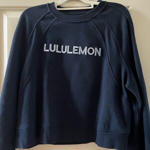 Lululemon Athletica Scuba Pull Over Dark Blue Logo Crew Neck Sweatshirt